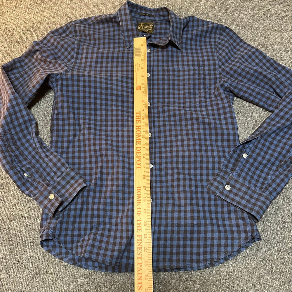 Lucky Brand Mens Slim Fit Gingham Button Down Shirt Blue Black Buffalo Check - Picture 4 of 4